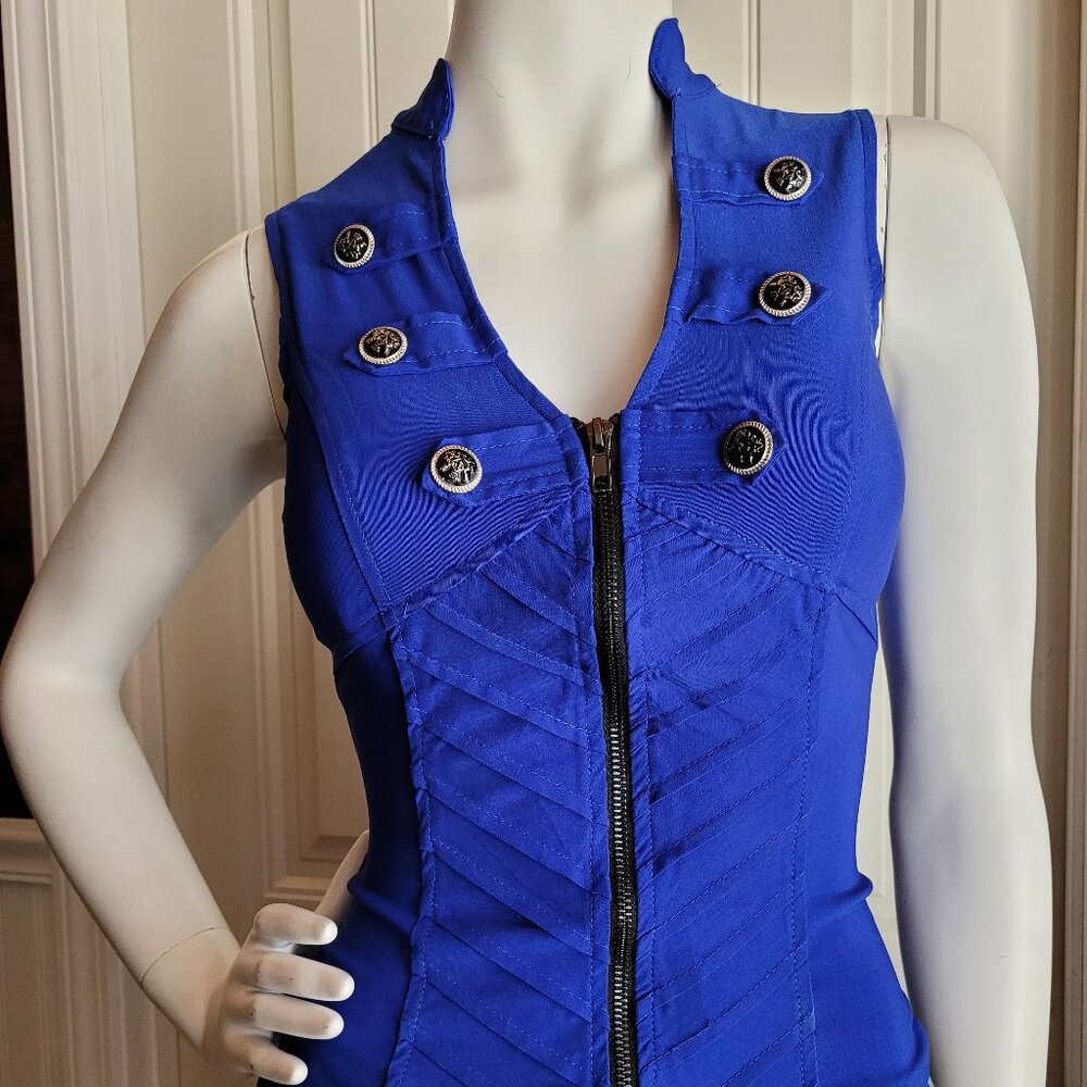NWT Lydia U.S.A. Cobalt Blue Full X Back Full Zip Corset Top